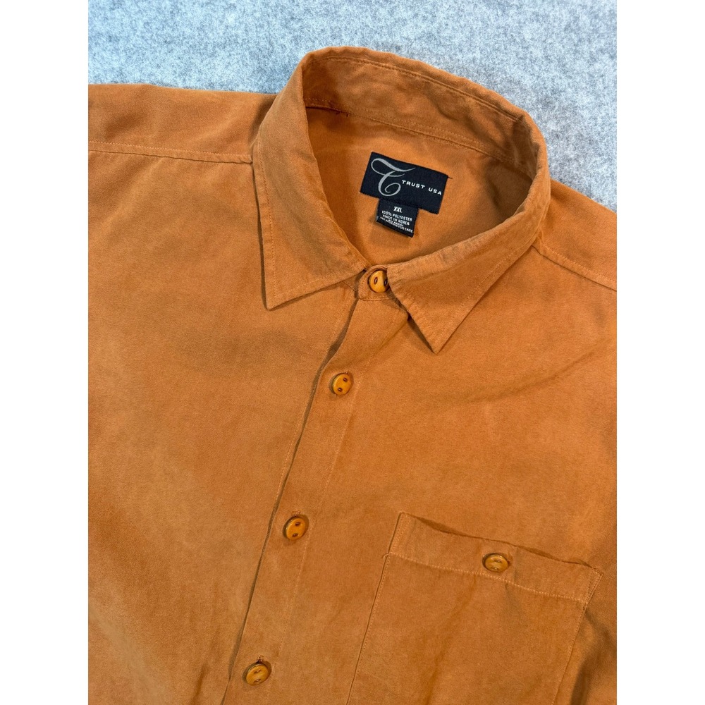 Trust USA Mens XXL Burnt Orange Faux Suede Western Button Down Shirt Long Sleeve